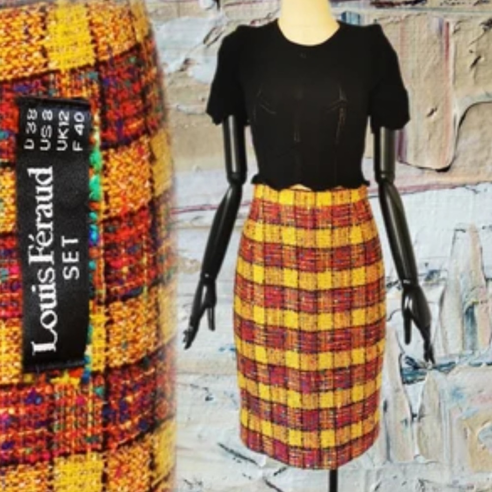 Louis Feraud Vintage Yellow Knit Patchwork Skirt
